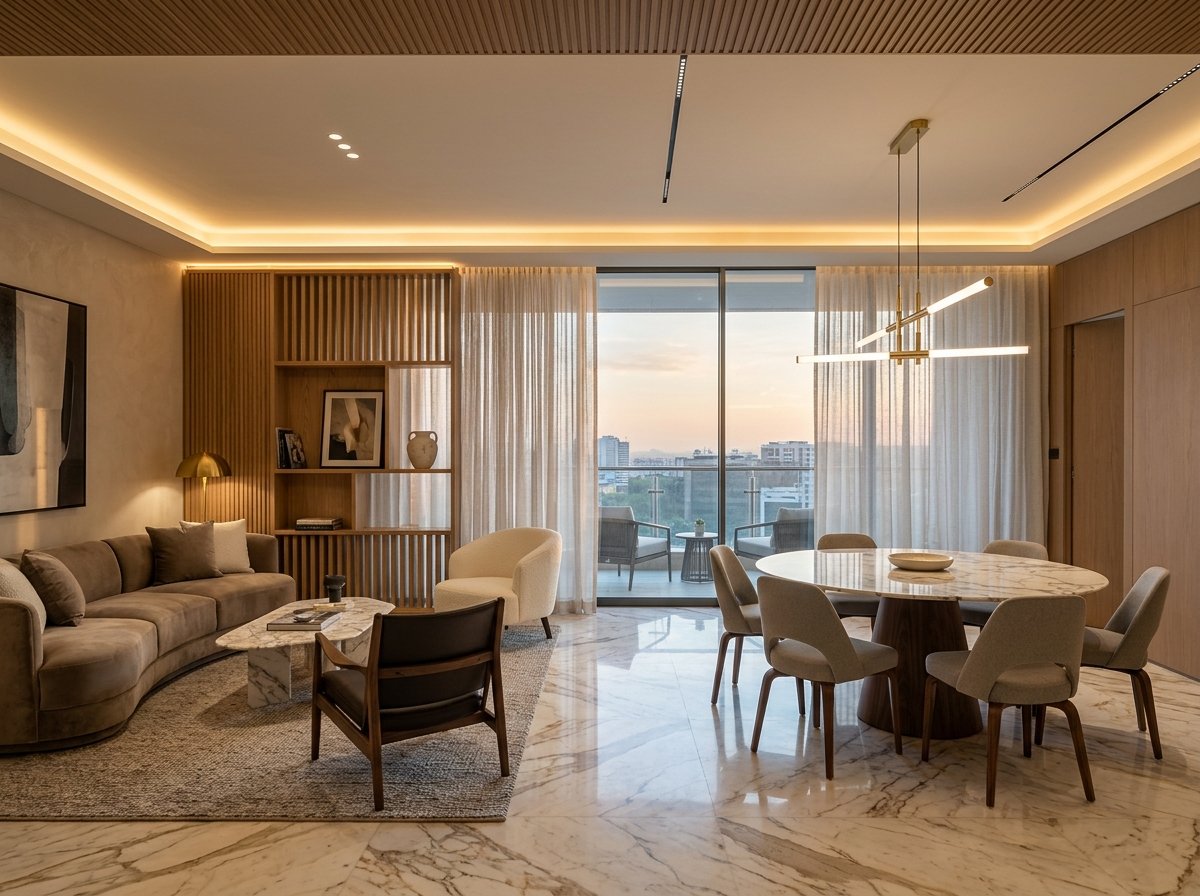 Elegant apartment living and dining interior