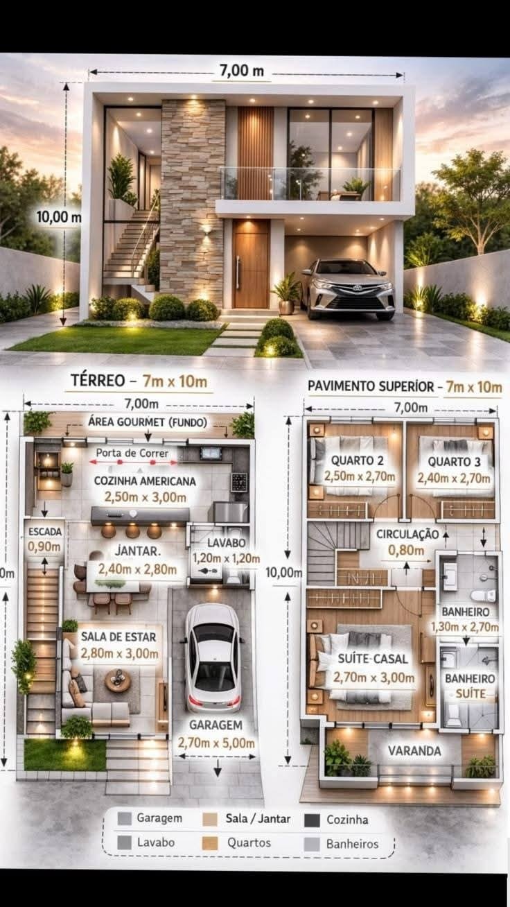Architectural villa floor plan and volumetric 3D massing